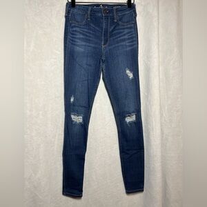 Hollister Women's Dark Indigo Distressed Skinny Jeggings